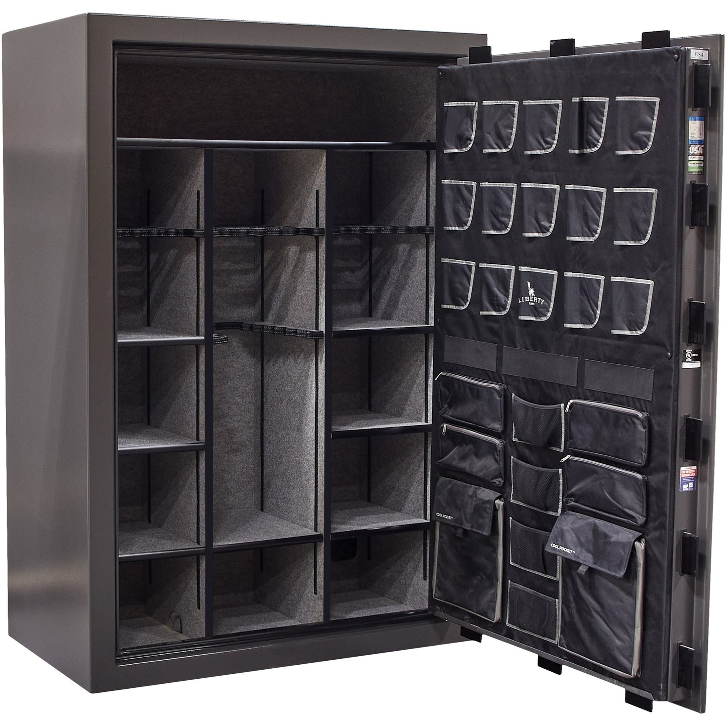 Collector T | Level 5 Security | 110 Minute Fire Protection | Dimensions: 72”(H) x 50”(W) x 27.5"(D) | Gray Marble Electronic Lock - Closed Door