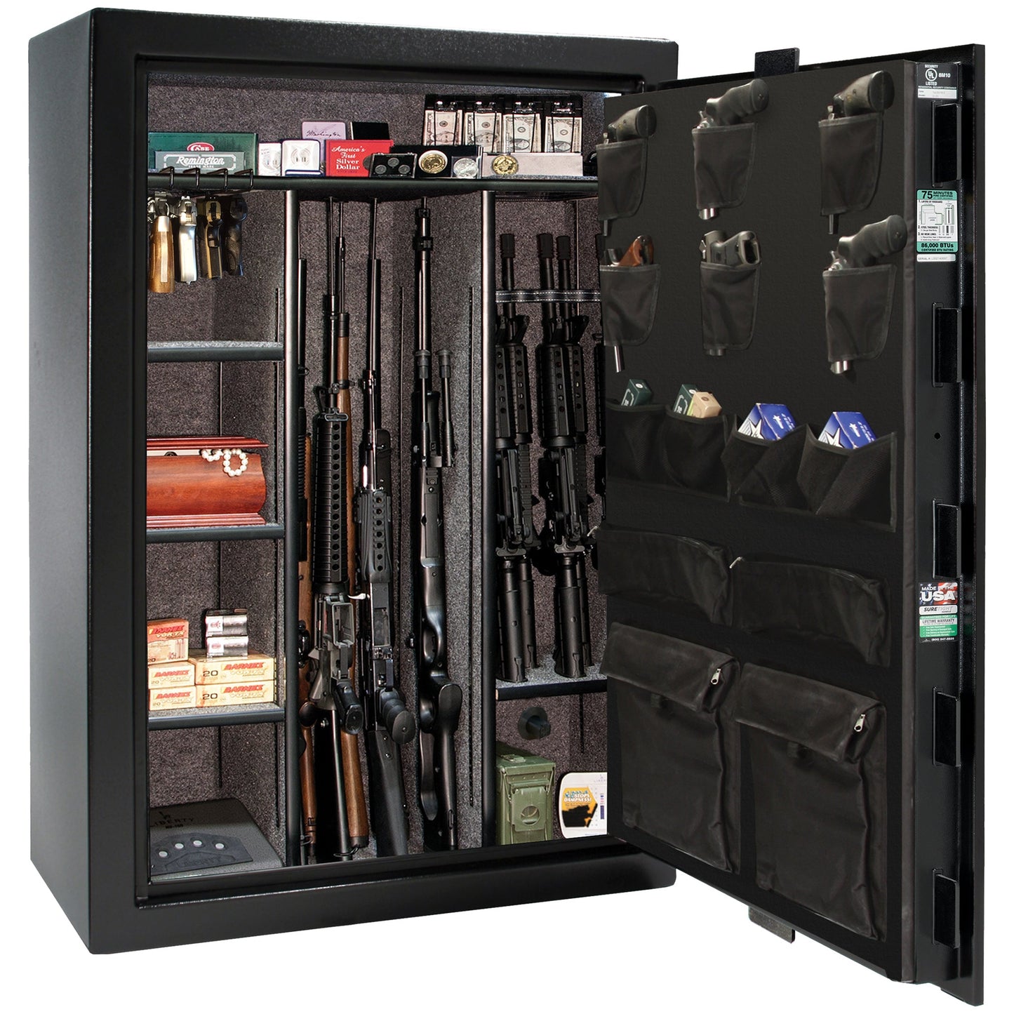 Colonial Series | Level 4 Security | 75 Minute Fire Protection | 35 | DIMENSIONS: 60.5"(H) X 42”(W) X 22"(D*) | Black Textured | Mechanical Lock - open