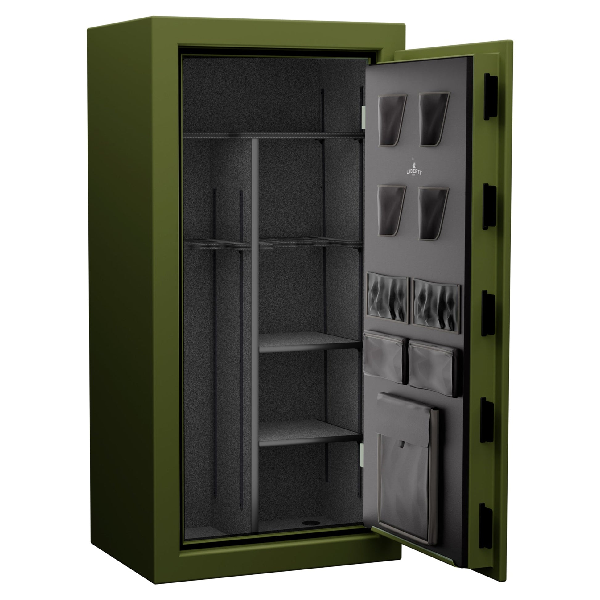 USA Series | Level 3 Security | 60 Minute Fire Rating | 30 | Dimensions: 60.5"(H) x 30"(W) x 22"(D) | OD Green Flag Safe | Black Electronic Lock - Open